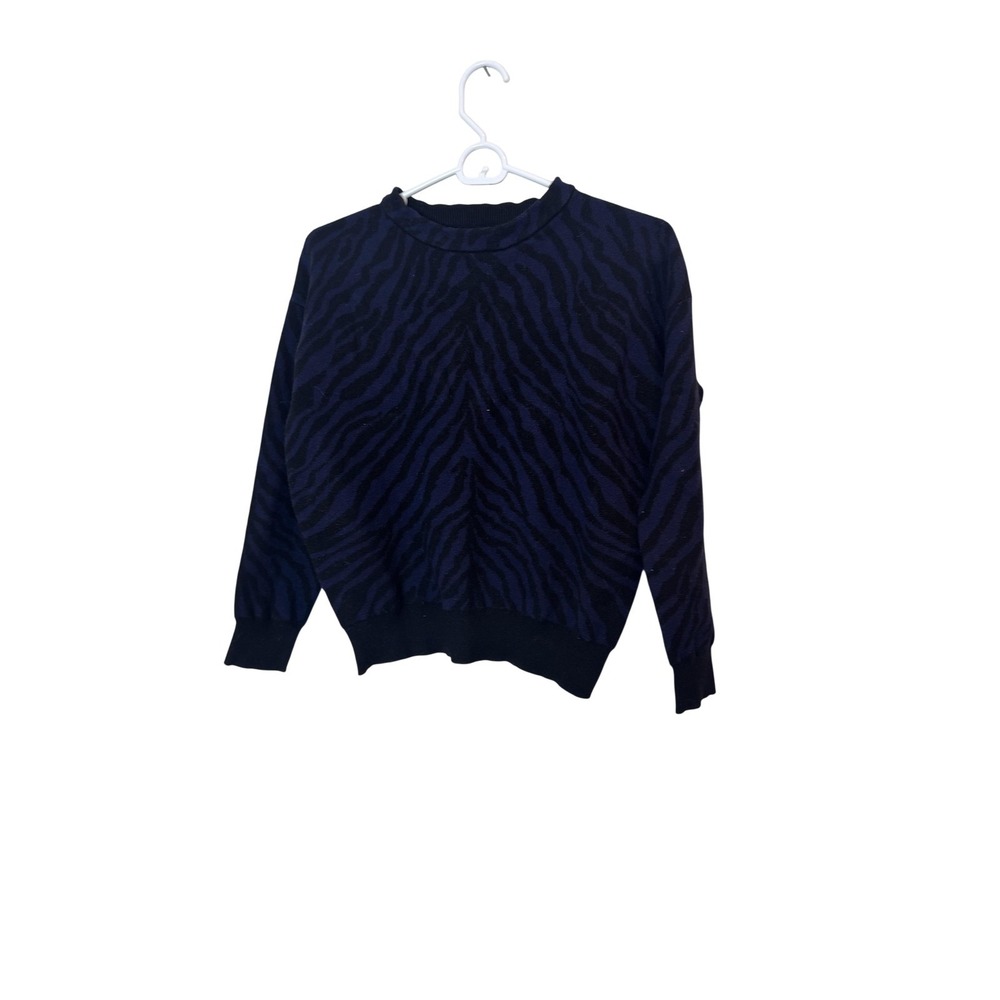 Rino & Pelle Sweater Womens Small Blue Zebra Animal Print Crewneck Pullover Knit